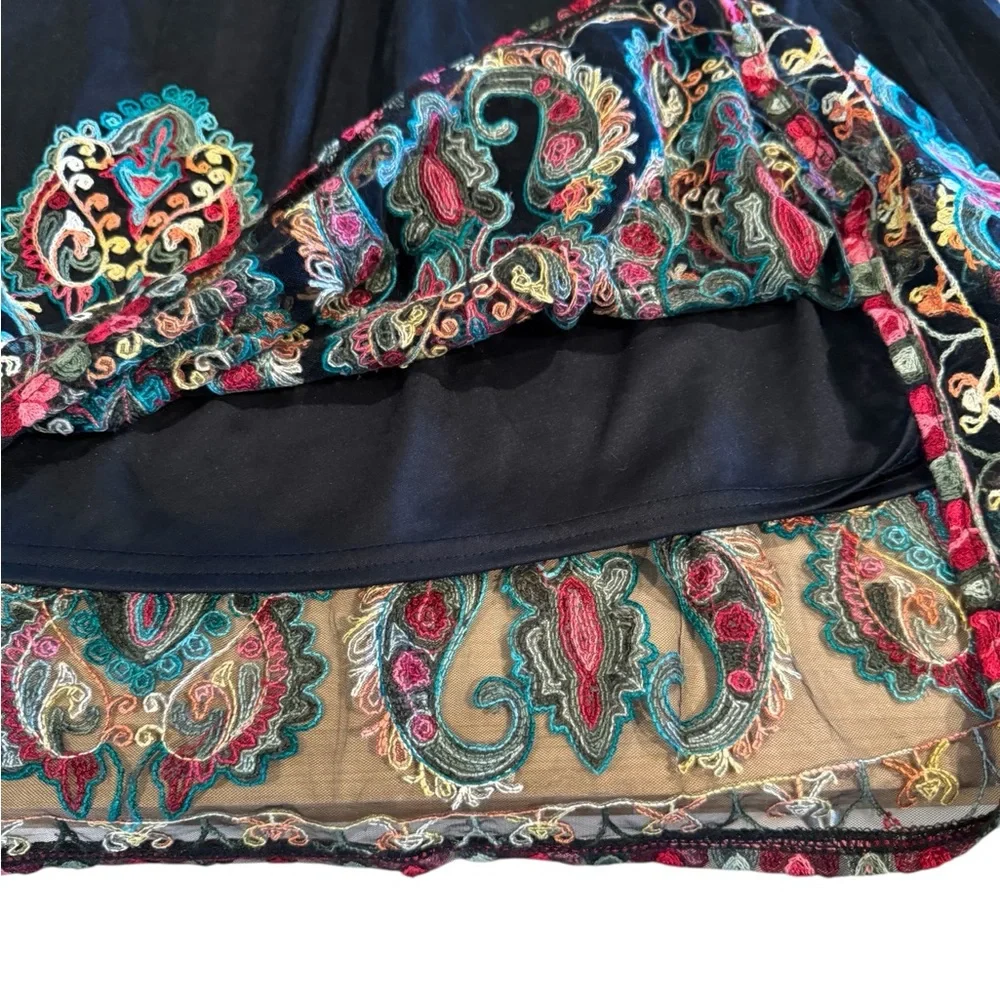 74 Magic Blue Midi A-Line Skirt with Embellished Details - Picture 2 of 4
